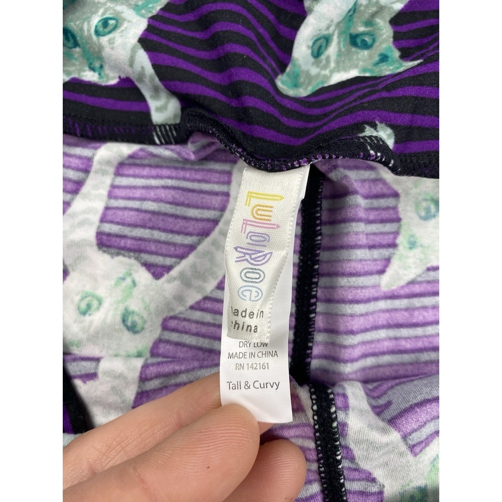 Lularoe Women's Pull On Stretch Striped Cat Print Leggings Purple Sz Tall Curvy - Picture 7 of 11